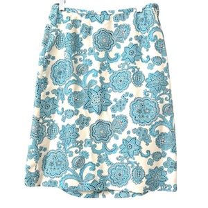 Ann Taylor Silk Blue Paisley Skirt Sz 6 fully lined Midi Knee Length Cottagecore